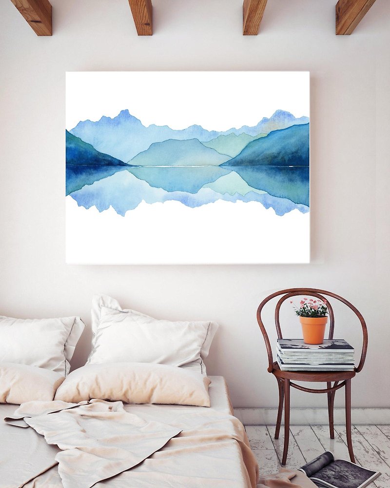 【山丘】限量版複製畫 | 水藍色抽象山水畫 | 極簡室内裝飾佈置 - 掛牆畫/海報 - 紙 
