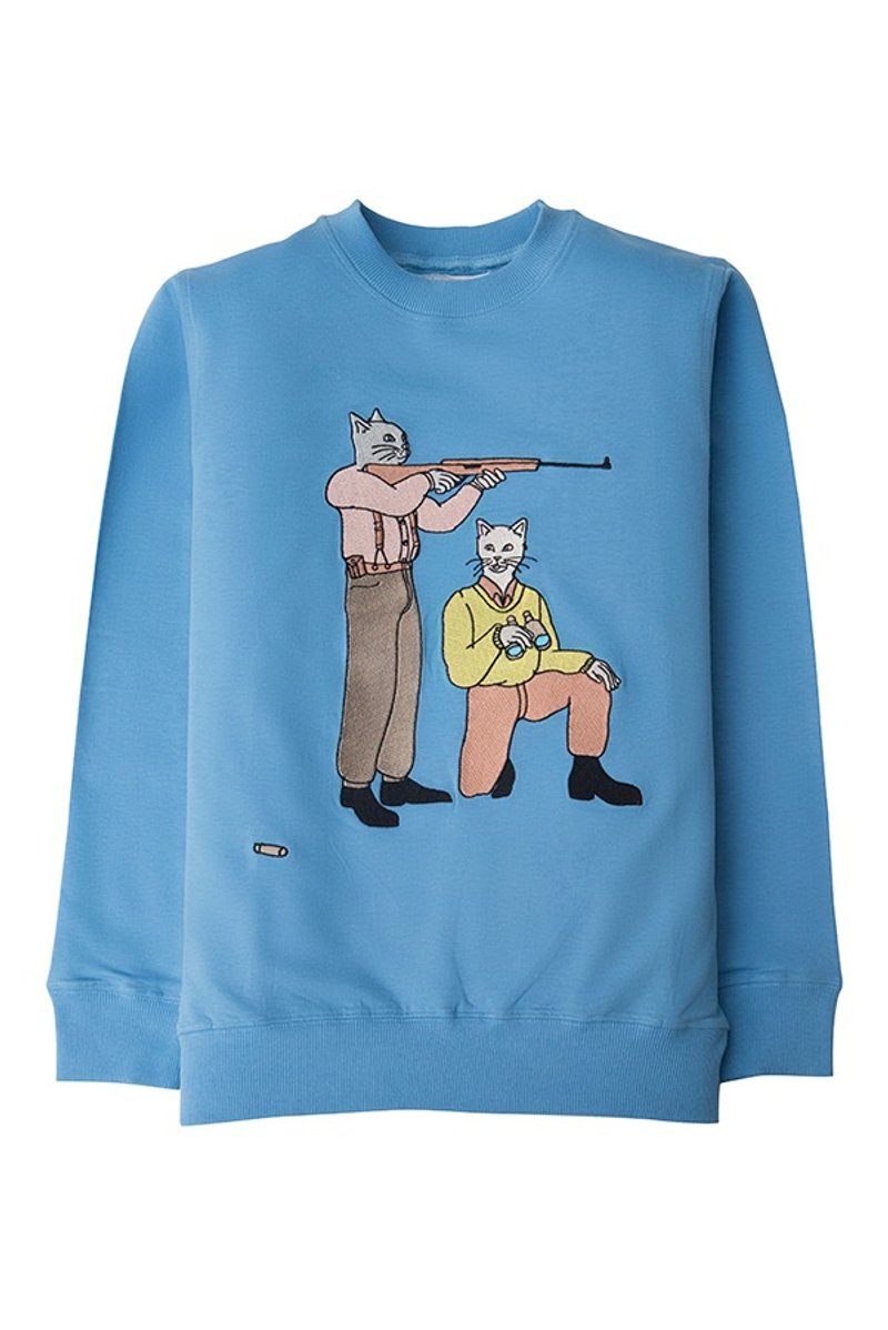 The Hunt Embroidered Sweatshirt - 男毛衣/針織衫 - 棉．麻 藍色