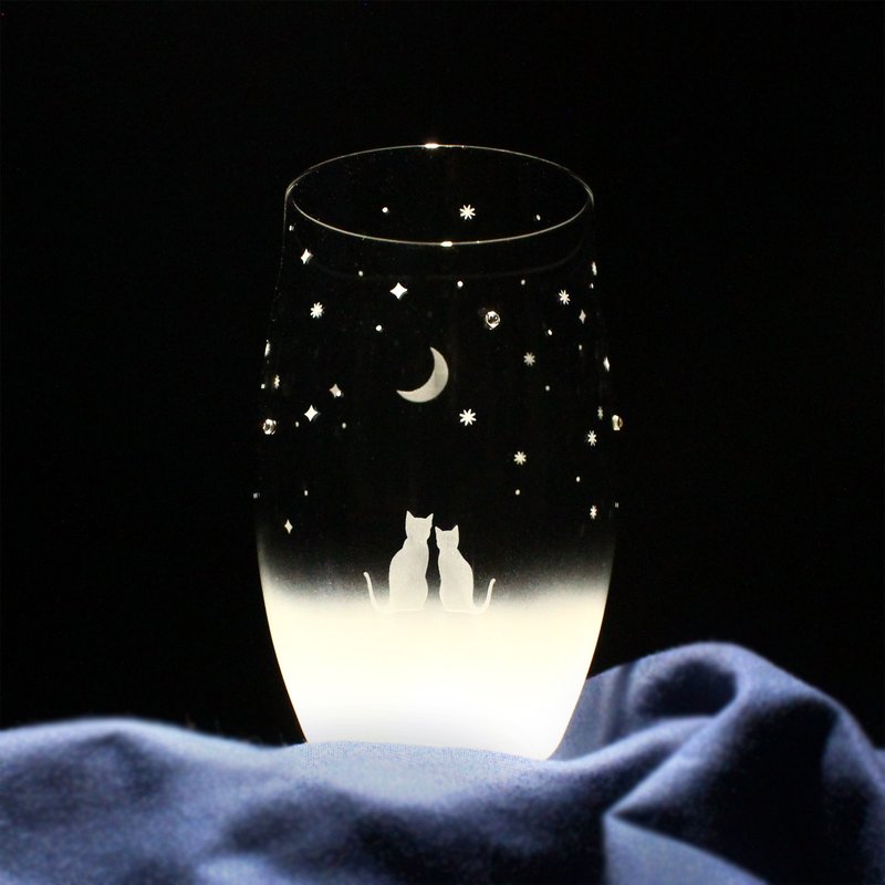 一緒にみる三日月の夜空 / Lサイズ   猫モチーフのタンブラーグラス vol.1-L - 杯子 - 玻璃 透明
