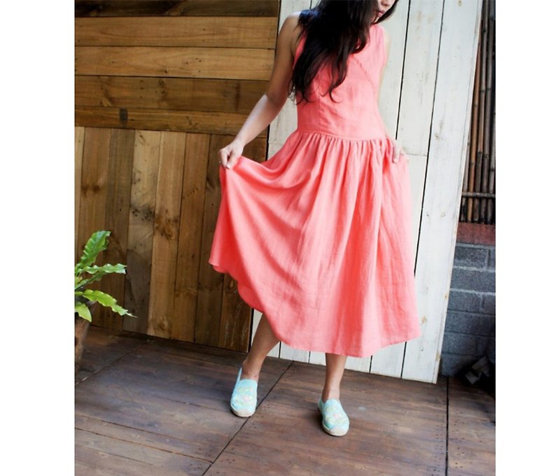 Linen dress one-piece dress*honey - ชุดเดรส - ผ้าฝ้าย/ผ้าลินิน 