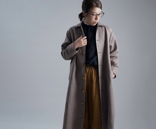 wafu --Flax cloak Linen Balmacaan Coat / Rose Beige h004e-cja2