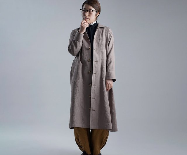 wafu --Flax cloak Linen Balmacaan Coat / Rose Beige h004e-cja2