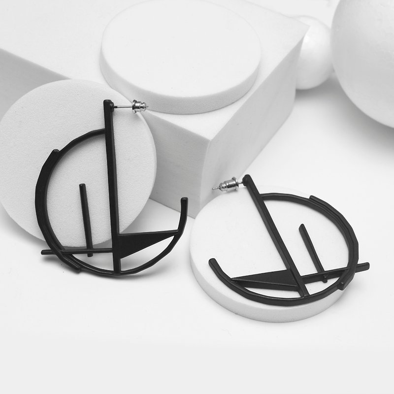 Recovery Architectural View Earrings (Fog Black) - ต่างหู - โลหะ 