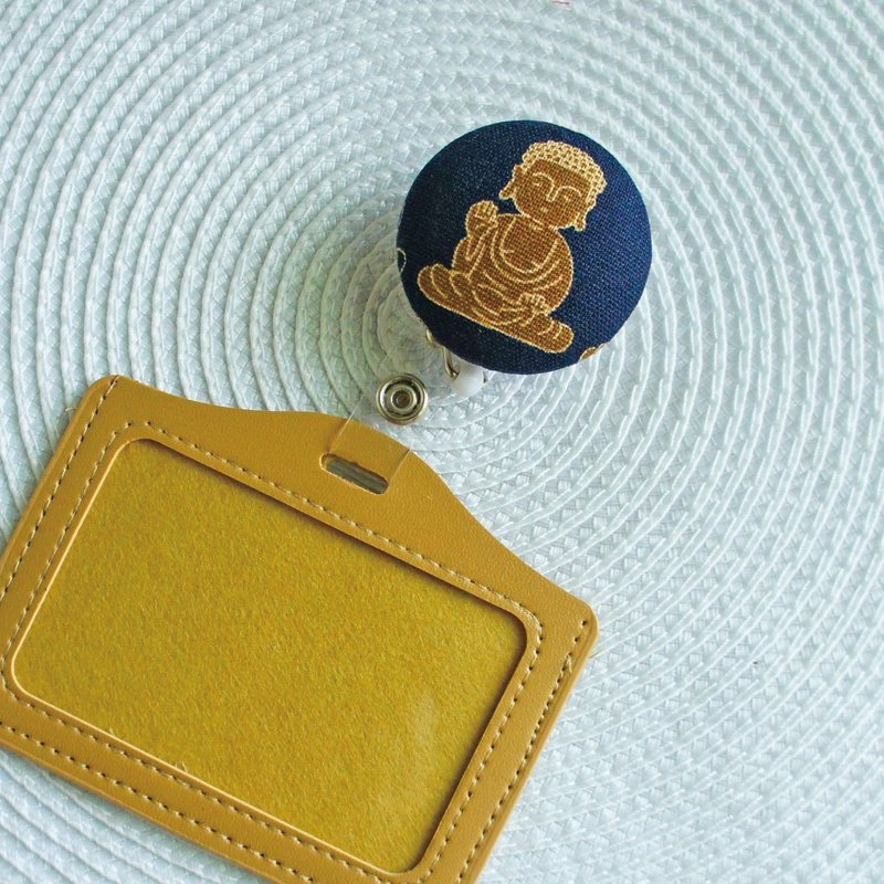 Lovely【佛祖保祐伸縮扣環 +卡套】悠遊卡、證件套【深藍A款】E - 證件套/識別證套 - 棉．麻 藍色