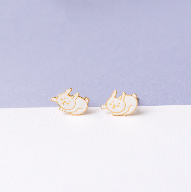 Nothing to do with Rabbit | World-weary little animal earrings and Clip-On birthday gifts - ต่างหู - วัตถุเคลือบ สีทอง