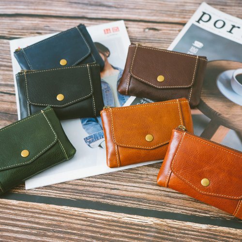 寇比手工皮件 Colbie Leather 真皮零錢卡片包 X1023 黑/咖啡/藍/黃棕V/紅棕V/綠V