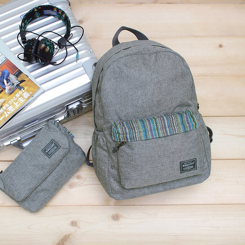 Doreen 2 in 1 backpack(14 inch Laptop OK)_stripe grey_100188 - กระเป๋าเป้สะพายหลัง - วัสดุกันนำ้ สีเงิน