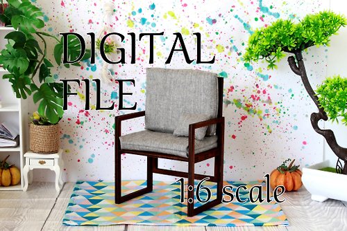 Lenasminiland Miniature dollhouse chair digital download file. 1:6 scale laser cut wood furnit