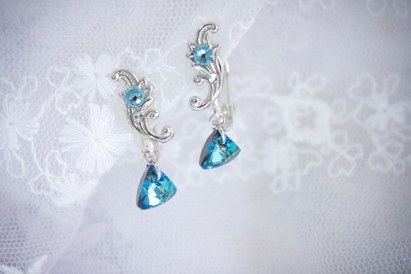 *Mi Luna Story*Tranquil sea clip earrings - ต่างหู - โลหะ สีน้ำเงิน
