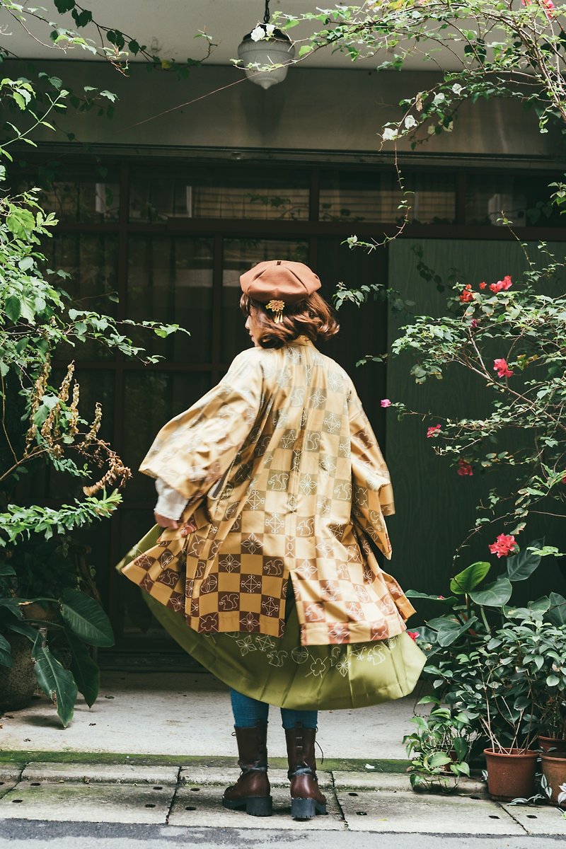 ショー//日本の市松模様X鉄窓パターン着物ジャケットモダン着物