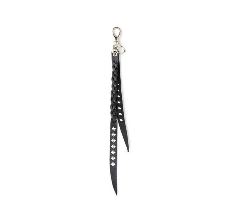 Calee Studs Leather Assort Type II B Pyramid Stud Braided Keychain - Keychains - Other Materials Black