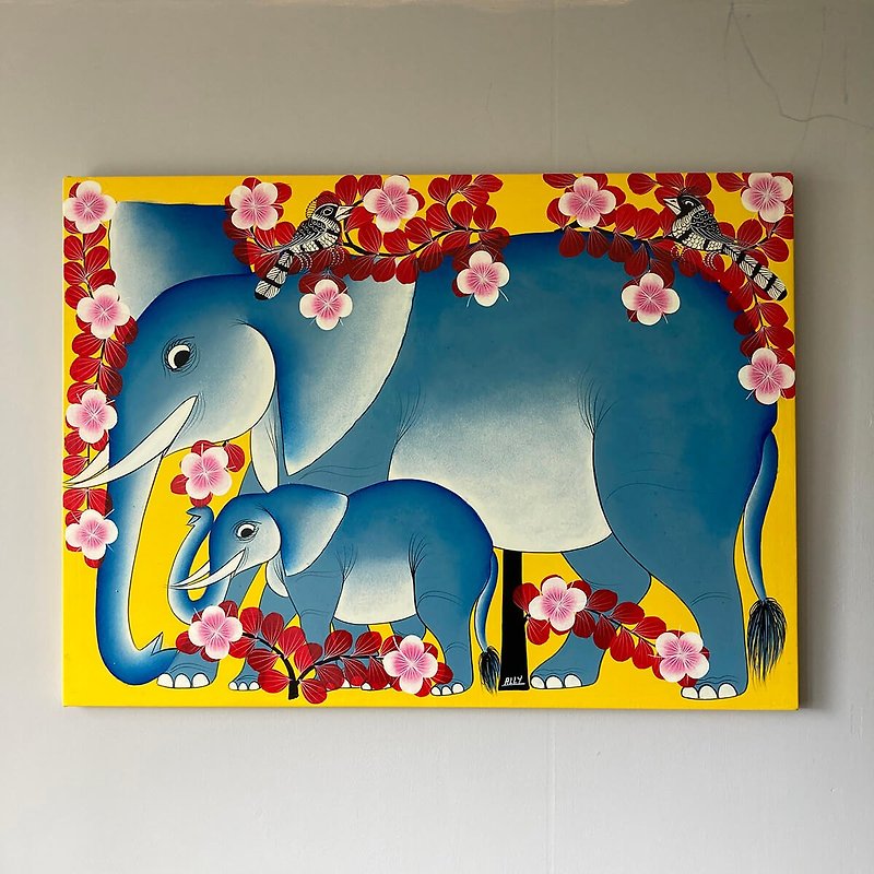 【U407 ゾウの家族・同盟者】アフリカ美術を台湾に空輸/75x55cm - ポスター・絵 - その他の素材 