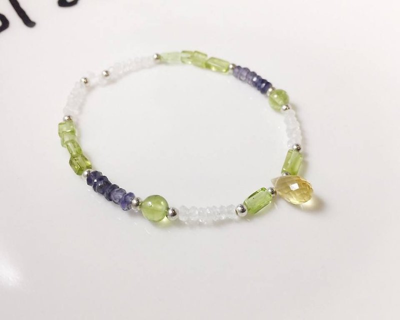 :: :: MH canteen natural stone silver sketch series _ small Fuxing No. 2 - Bracelets - Gemstone Green