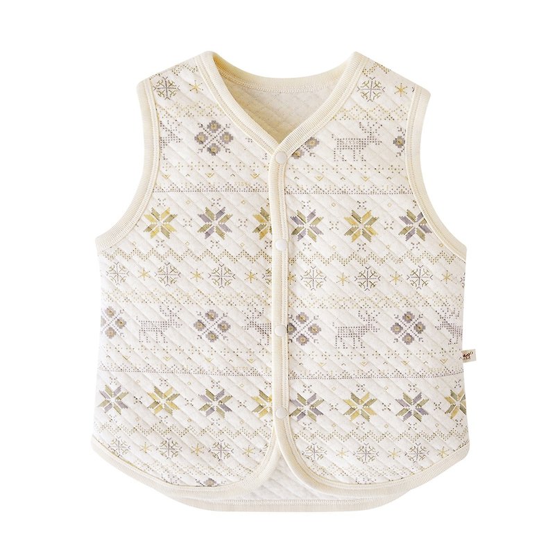 【SISSO Organic Cotton】Small Snowflake Sunshine Air Cotton Vest - เสื้อโค้ด - ผ้าฝ้าย/ผ้าลินิน ขาว