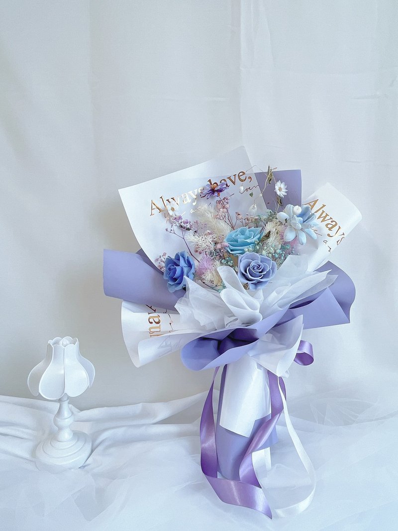 Blue core floral dopamine color matching immortality bouquet Valentine's Day gift Mother's Day birthday gift custom - Dried Flowers & Bouquets - Plants & Flowers Blue