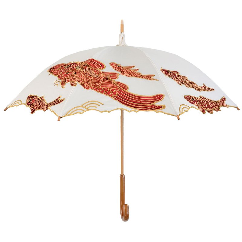 embroidered  long sunshade umbrella (Go forward, Red Carp.) - อื่นๆ - เส้นใยสังเคราะห์ สีแดง