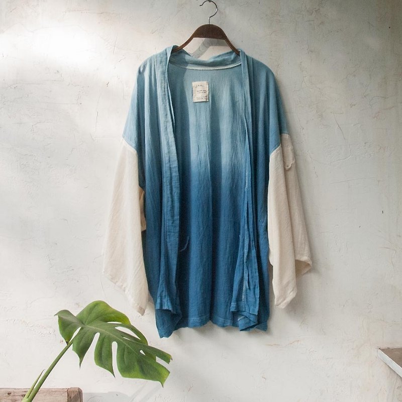Tricolor Haori | natural indigo dyed cotton | - Women's Casual & Functional Jackets - Paper Blue