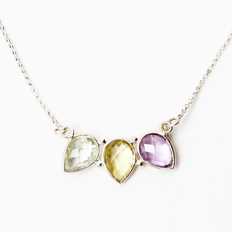 Tricolor Natural Crystal s925 sterling silver necklace Valentine's Day gift - สร้อยคอ - เครื่องเพชรพลอย สีเงิน