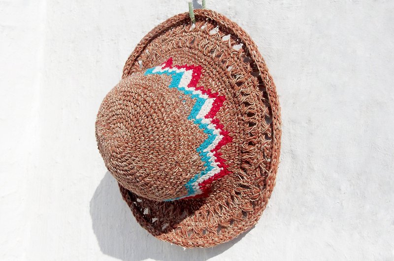 Valentine's Day gift a limited edition of hand-woven cotton cap / knit cap / hat / straw hat / straw hat - Compare Wind South lightning hollow hand-woven color - Hats & Caps - Cotton & Hemp Multicolor
