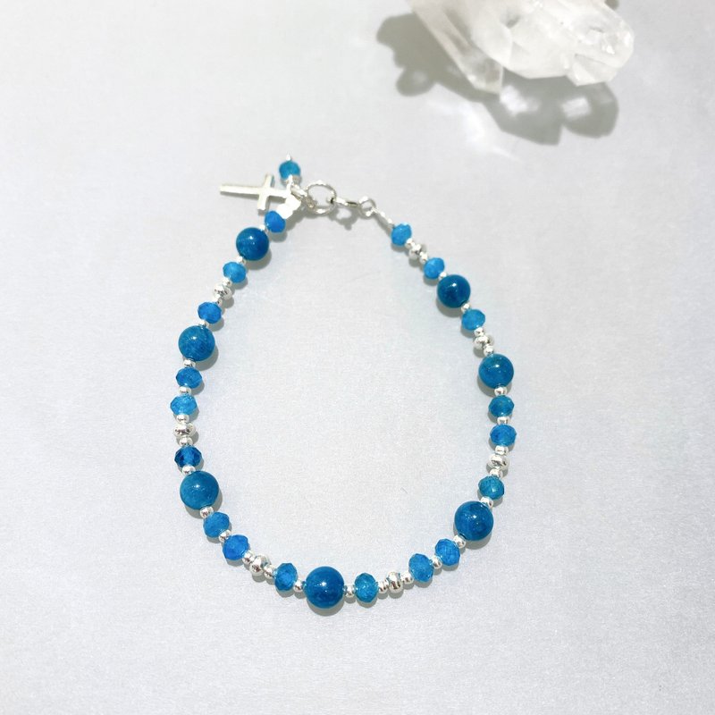 Ops Apatite bracelet-藍磷灰/純銀/銀/極簡/喉輪/冥想/溝通力 - 手鍊/手環 - 寶石 藍色