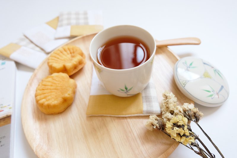 Little Things 杯墊套裝 003- 棕方格+黃色（4 件/套） - 杯墊 - 棉．麻 卡其色