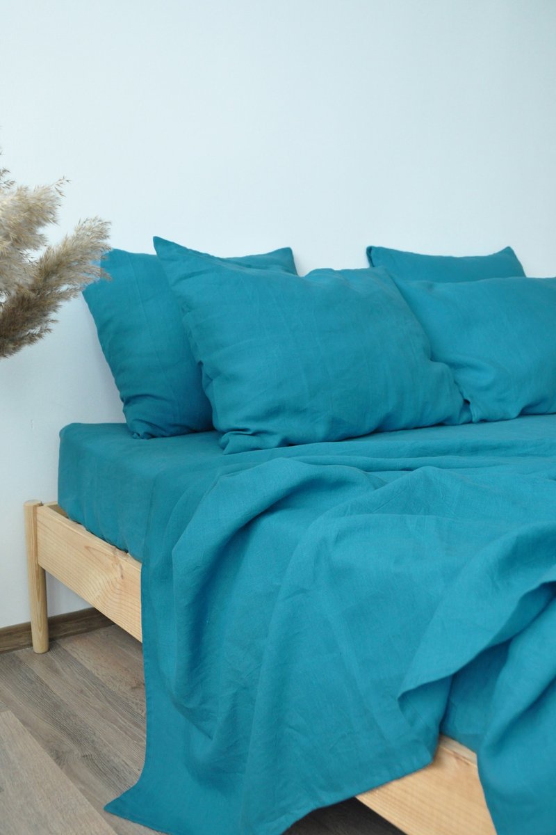 海浪麻平床單 /麻床單 / 軟化石洗麻 - 寢具/床單/被鋪 - 亞麻 藍色