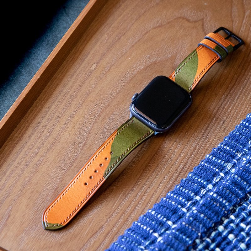 apple watch strap strap custom handmade strap camouflage strap - สายนาฬิกา - หนังแท้ สีเขียว