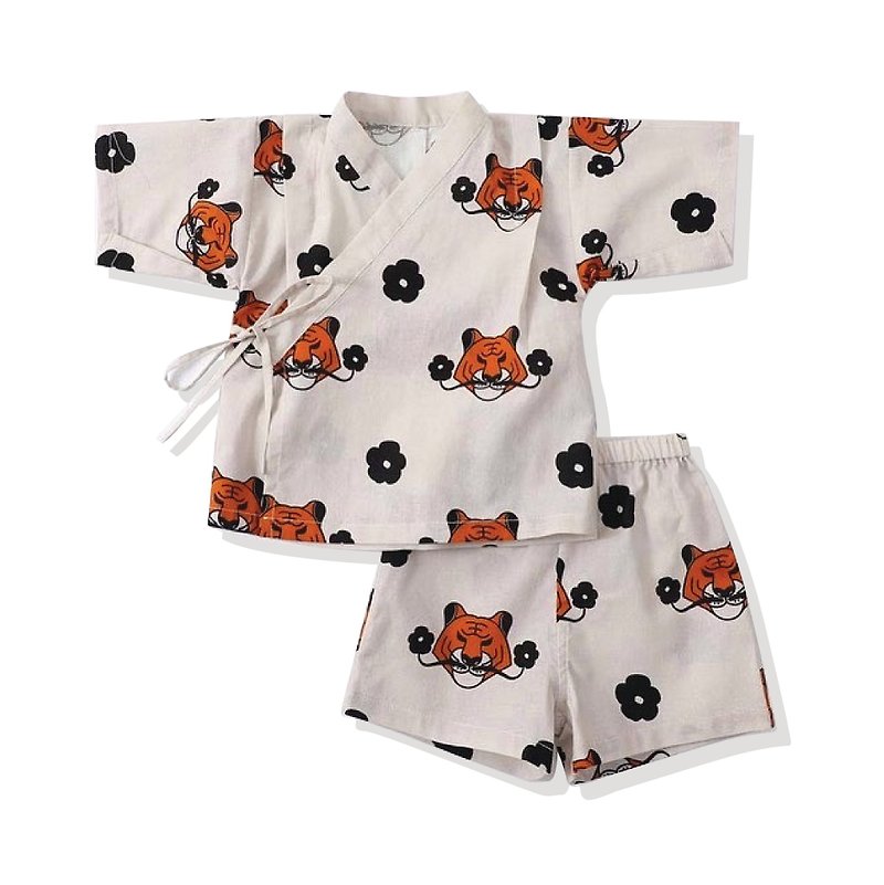 GOC Cotton Baby Clothes Kids Japanese Baby Kimono kimono - Apricot Tiger - เสื้อยืด - ผ้าฝ้าย/ผ้าลินิน สีกากี