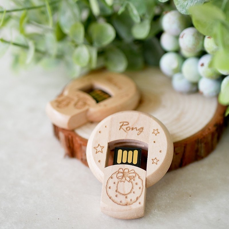 【小箱】Zhengyuan USB/ギフト/クリスマス/文化と創造/カスタマイズ/フラッシュドライブ/卒業祝い - USBメモリー - 木製 カーキ