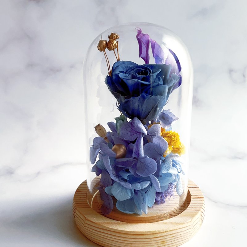 永生花玻璃盅 玫瑰花盅 玻璃罩 藍色玫瑰 永生玫瑰花 - 乾燥花/永生花 - 植物．花 藍色