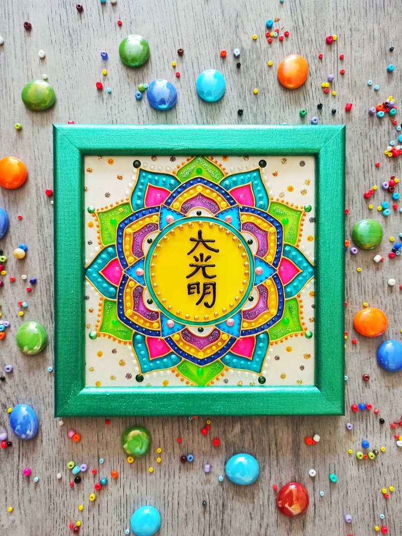 灵气符号艺术Dai Ko Mio mandala玻璃手绘臼井灵气素食装饰 - 壁貼/牆壁裝飾 - 玻璃 綠色