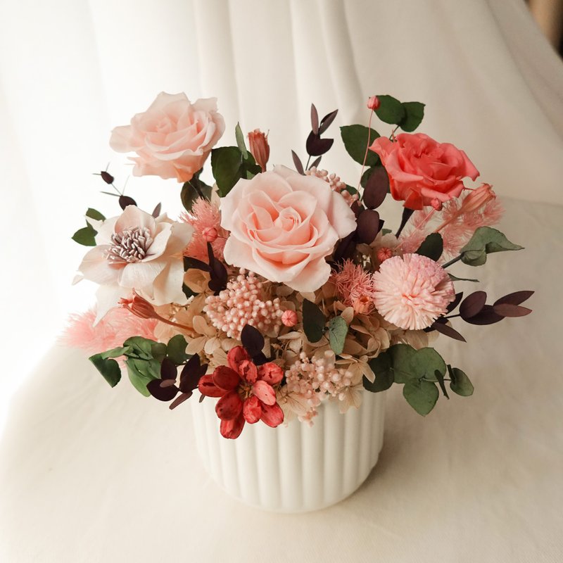 Preserved flower opening ceremony straight pattern pot - bridal pink - ช่อดอกไม้แห้ง - พืช/ดอกไม้ สึชมพู