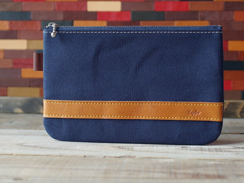Canvas × Nume leather pouch (L) - Toiletry Bags & Pouches - Cotton & Hemp Blue