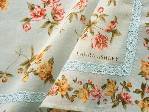 orangesodapanda Laura Ashley Vintage Handkerchief Women Handkerchief Floral 18 x 18 inches