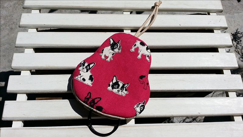 Bulldog (dark peach) pear type key bag 【K170626】 - Keychains - Cotton & Hemp Multicolor