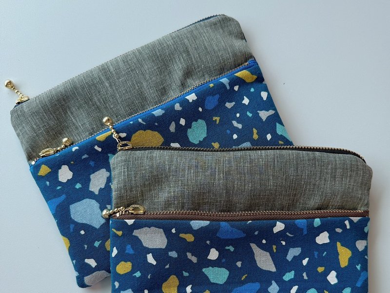 Gemstone series double zipper cosmetic bag zipper bag sapphire blue - Toiletry Bags & Pouches - Cotton & Hemp Blue