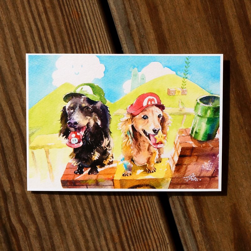 Watercolor Painted Baby Series Postcard - Nintendog - การ์ด/โปสการ์ด - กระดาษ หลากหลายสี