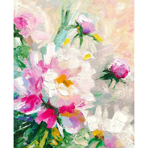 牡丹のオリジナル絵画、フラワーアート、花の壁アート、油絵。手工油絵