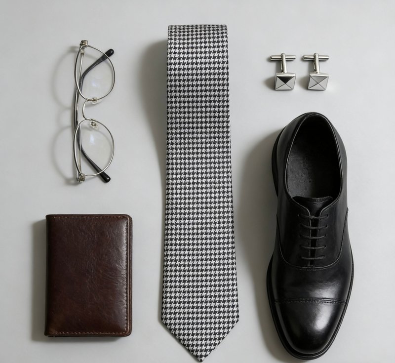Classic Thousand Bird Grid Tie Style Male Match Weapon Tie Gift Box Set - Ties & Tie Clips - Cotton & Hemp Gray