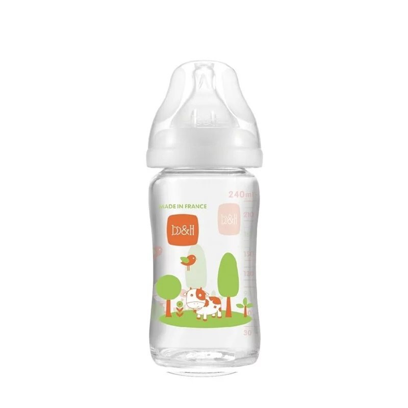 b&h Glass Bottle 240mL with Bahteat Teat (Cow) - Baby Bottles & Pacifiers - Other Materials Transparent