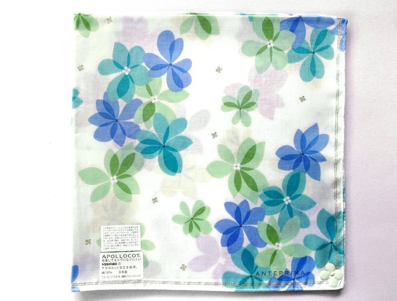 Anteprima Vintage Handkerchief Women Floral Flowers 20 x 19.5 inches - 手帕 - 棉．麻 藍色