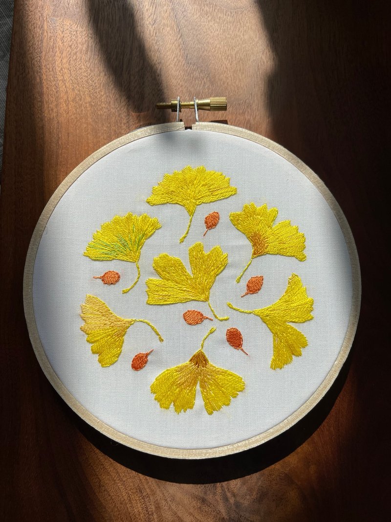 Ginkgo in Late Autumn embroidery with frame - Items for Display - Cotton & Hemp 