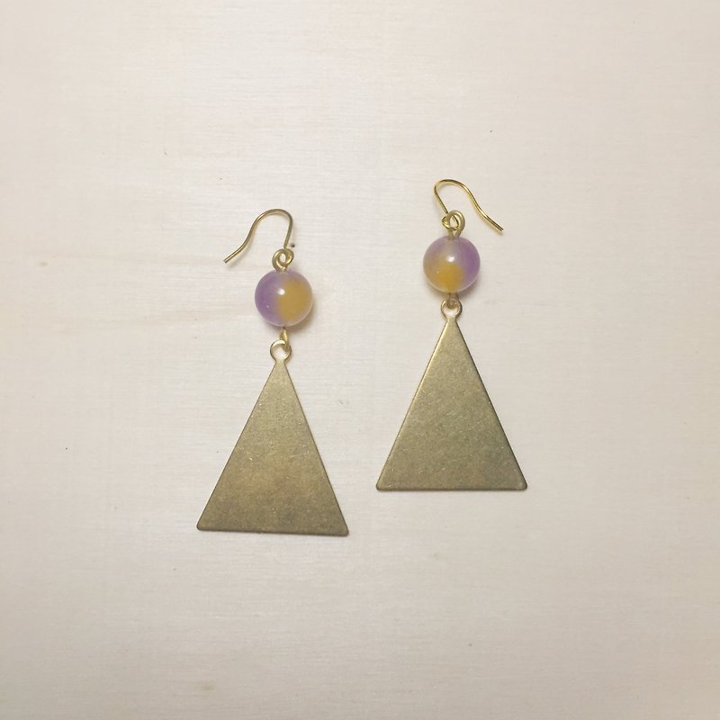 紫黃混色玉石大三角耳環 - 耳環/耳夾 - 玉石 紫色