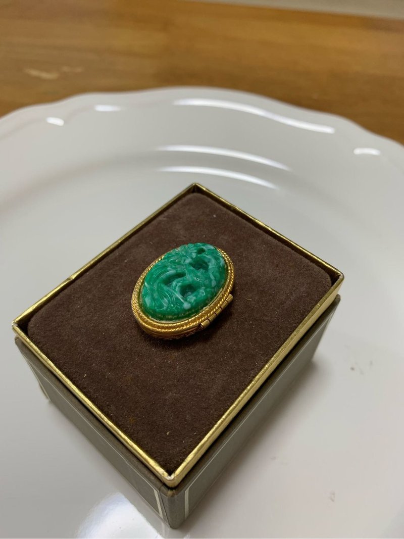 Vintage AVON 仿翡翠香膏盒 戒指 少見 - 戒指 - 其他金屬 