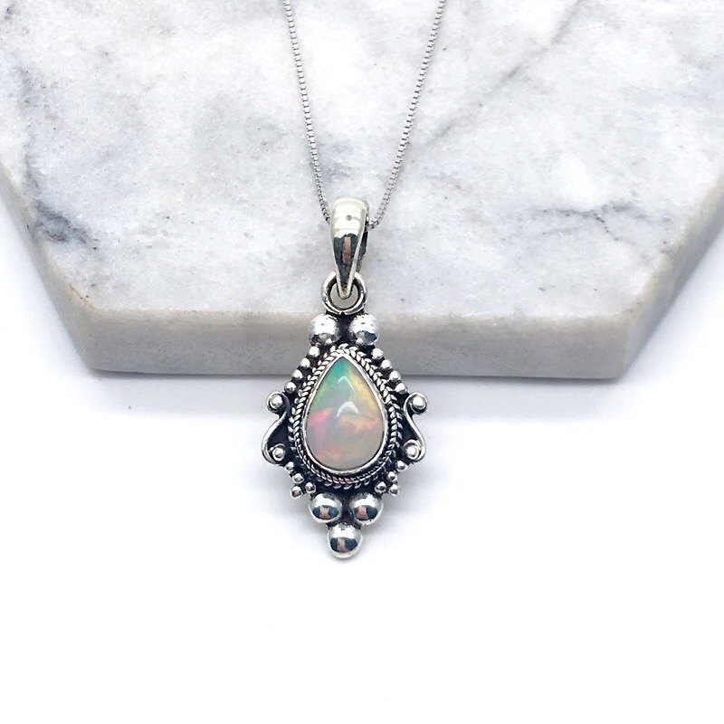 Opal 925 sterling silver baroque necklace - สร้อยคอ - เครื่องเพชรพลอย สีเงิน