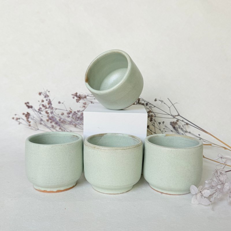 柔光莫蘭迪。手工小茶杯 茶杯 お湯吞 茶具 陶藝茶器 母親節禮物 - 茶壺/茶杯/茶具 - 陶 綠色