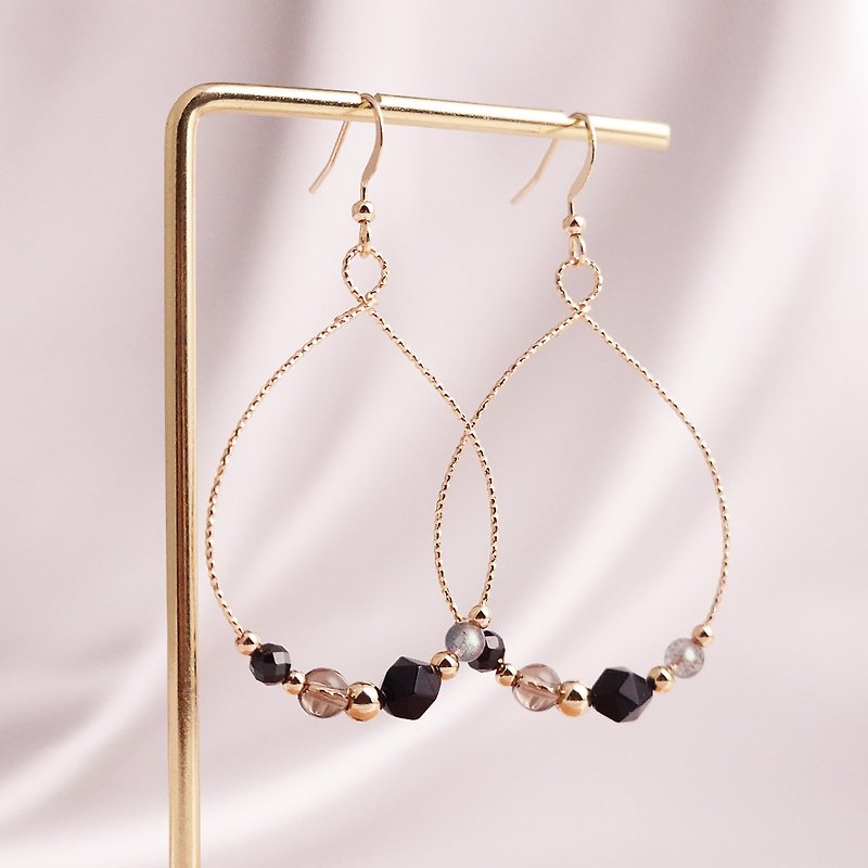 The charm of tranquility│Black onyx labradorite citrine black spinel crystal earrings clip-on earrings - Earrings & Clip-ons - Crystal Black