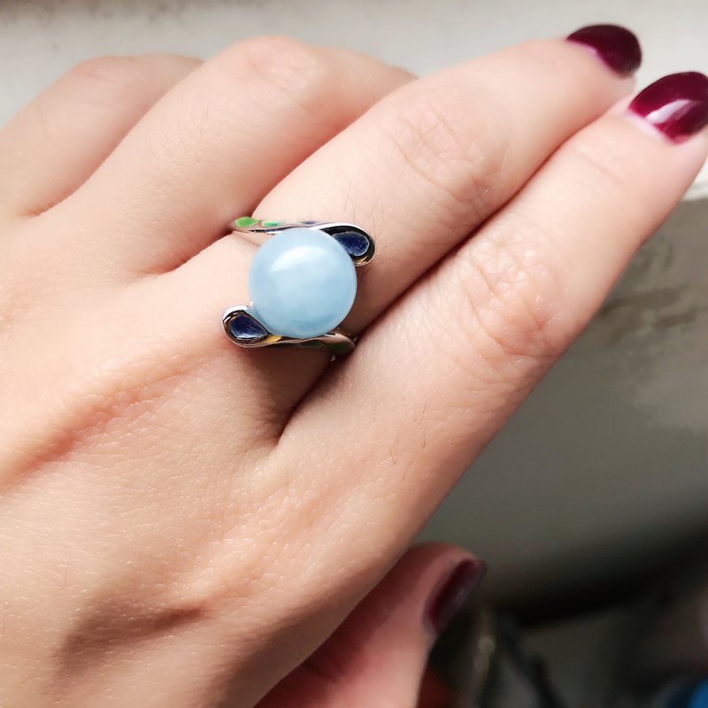 夢的羽毛 純銀琺瑯海藍寶石戒指 - 戒指 - 純銀 藍色