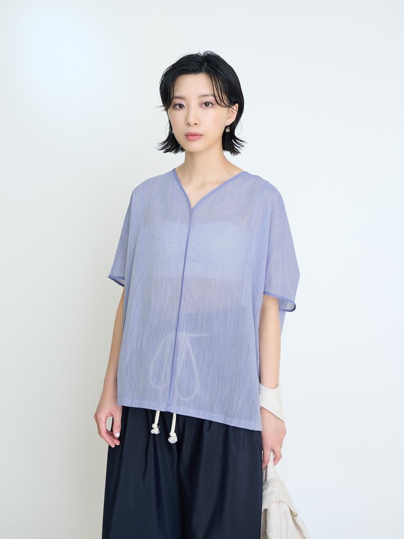 微風V型滾邊罩衫-桃膠 - 女 T 恤 - 其他人造纖維 紫色