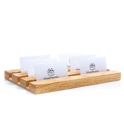 WOODPRESENTS Wood multiple business card holder Desk organizer iPhone and iPad stand
